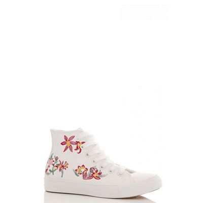 White embroidered high top trainers